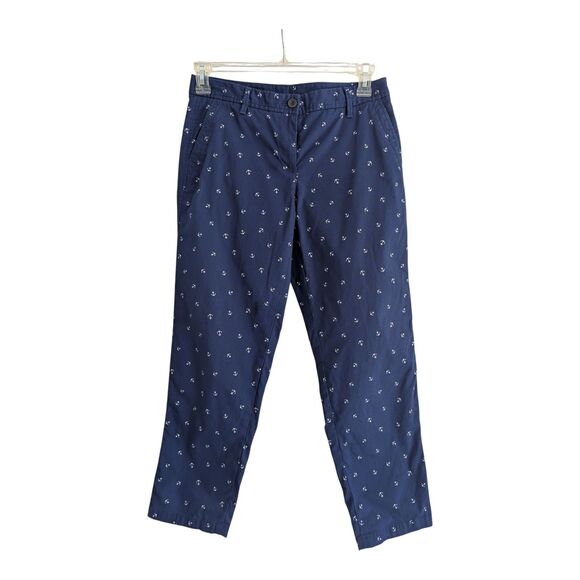 Talbots Relaxed Chino Pants Womens 4P Blue Anchor Printed Pocket Cotton Blend - Picture 2 of 8